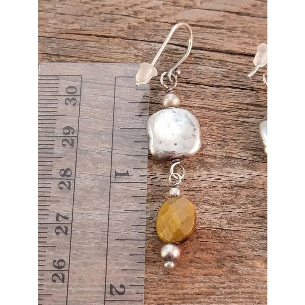 Silpada Hammered Sterling Silver & Faceted Tigers Eye Dangle Drop Earrings